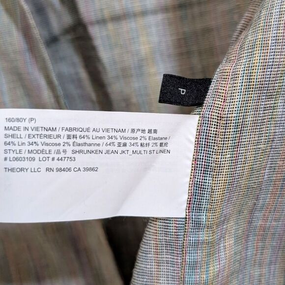 Theory Shrunken Linen Blend Multi-Stripe Cropped Jacket Women's XS Petite - Picture 8 of 8